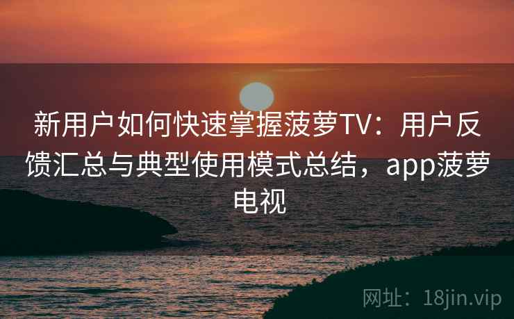 新用户如何快速掌握菠萝TV：用户反馈汇总与典型使用模式总结，app菠萝电视